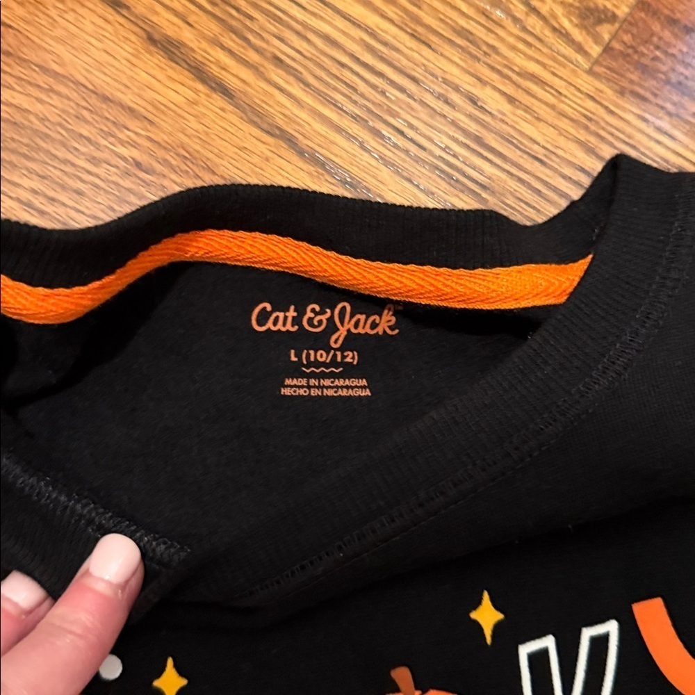 Cat & Jack spooky crew neck sweatshirt and black joggers set of 2 large (10/12) - Picture 4 of 8